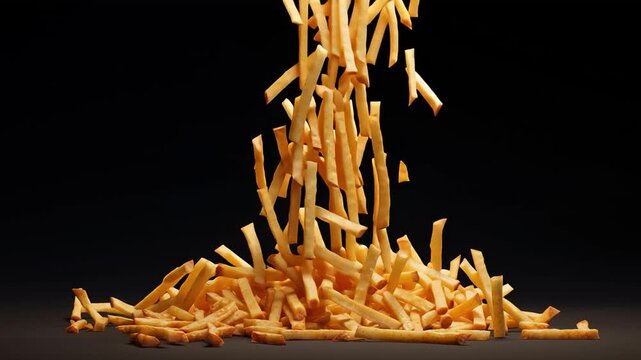 The French fries are falling to the ground.