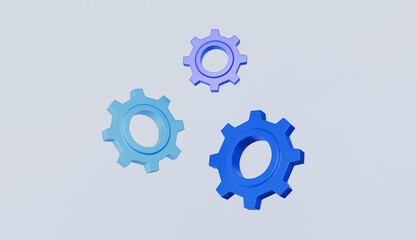 Three 3D Gear Icons on Light Blue Background