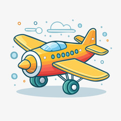 Cartoon Airplane Illustration In Yellow And Orange