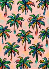 Colorful palm trees pattern illustration.