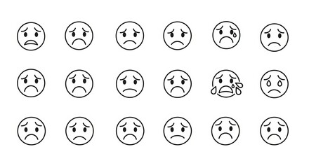 A collection of sad and unhappy emoji faces conveying various levels of distress.