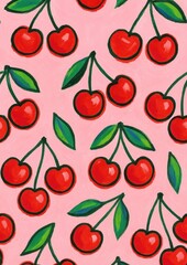 Vibrant cherries on pink background.