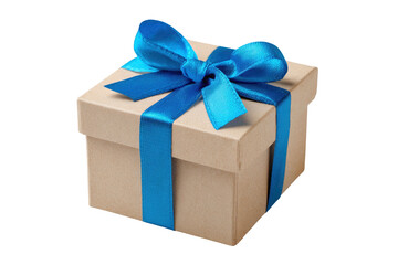 Obraz premium Tan Gift Box with Blue Ribbon and Bow on transparent background
