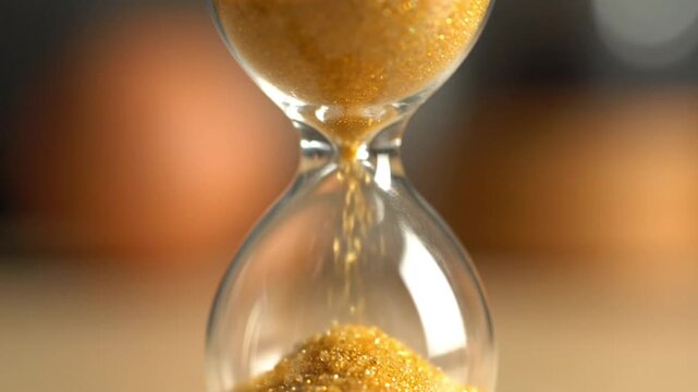 sand flowing through hourglass showing time passing
