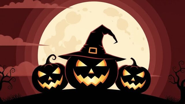 Halloween jack o lanterns moonlight spooky night