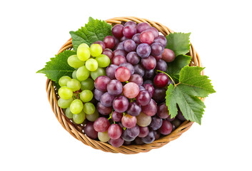 Abundance of Fresh Grapes in a Wicker Basket on Transparent background png