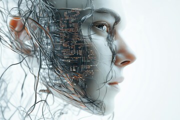 Human representation with digital elements showcasing technology and identity concepts