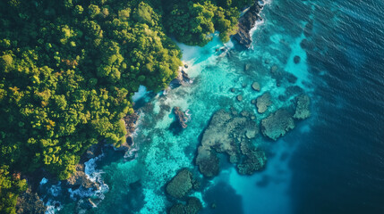 Obraz premium Scenic seascape of remote tropical islands in crystal clear water.