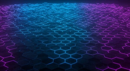 Neon Hexagon Grid: Futuristic Blue and Purple Tech Background