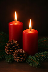 Christmas Candles with Pine Cones and Fir Branches &ndash; Cozy Holiday Decoration