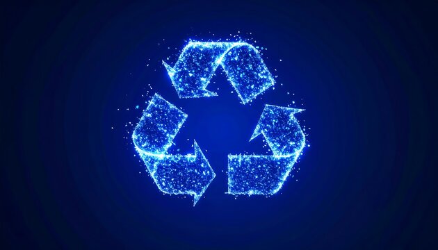Glowing Recycle Symbol with Blue Background. - Powered by Adobe