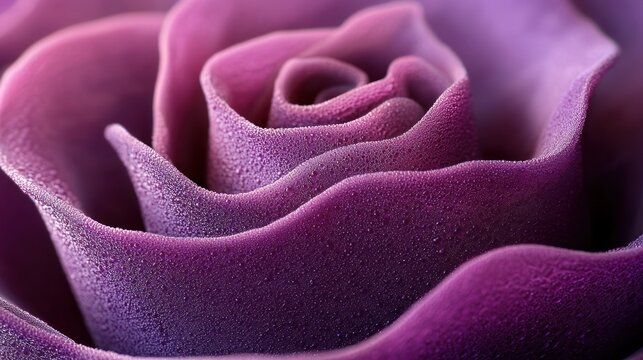 Close-up Macro Photography of a Dew-Kissed Purple Rose