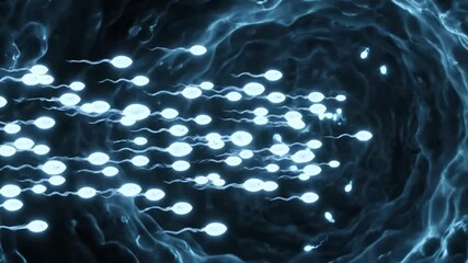 Dynamic 3D Animation of Sperm Cell Migration Through Dark Textured Tunnel Representing Fertility Reproduction and Biological Fertilization Medical Illustration and Scientific Concept