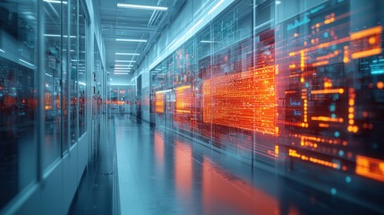 Obraz premium Futuristic server room corridor