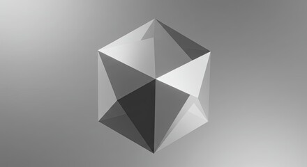 Modern Geometric Silver Icosahedron 3D Render: Abstract Minimalist Design Element