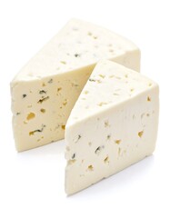 Two triangular slices of creamy cheese