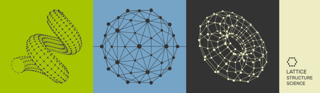 Sphere, torus and spiral. Scientific illustration. Connection structure. Molecular grid. Wireframe object. Vector for banner, poster, cover, brochure, presentation, etc.
