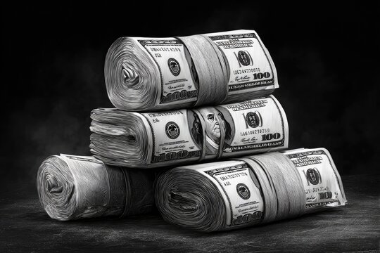 Rolled stacks of money