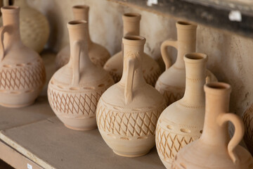 Traditional Saudi Arabian Handmade Clay Jugs with Patterns