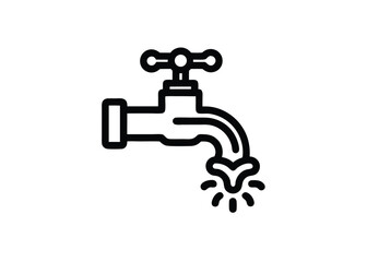 Vector art of black and line art illustration of a water tap with flowing water