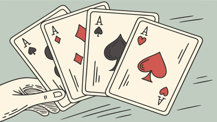 Hand Holding Four Aces Playing Cards Illustration.