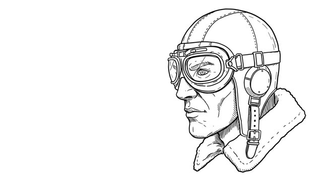 Vintage aviator pilot drawing wearing helmet and goggles illustration sketch vector art design element graphic -