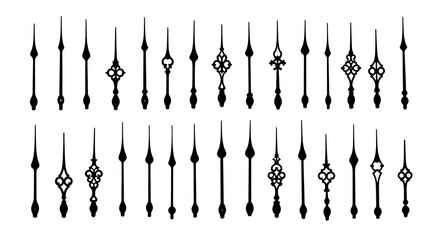 Assortment of black clock hands in various decorative styles time hour hand