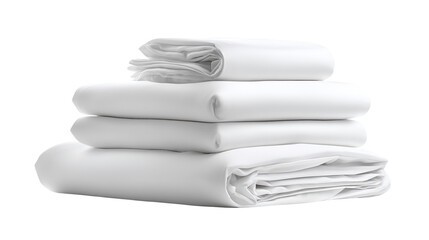 Stack of neatly folded white bedsheets bedding soft comfort clean
