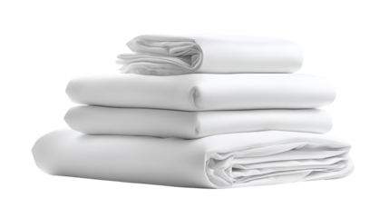 Stack of neatly folded white bedsheets bedding soft comfort clean