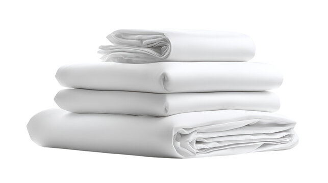 Stack of neatly folded white bedsheets bedding soft comfort clean