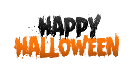 Creepy Halloween greeting text in eerie font styling, transparent cut-out perfect for seasonal clip art.