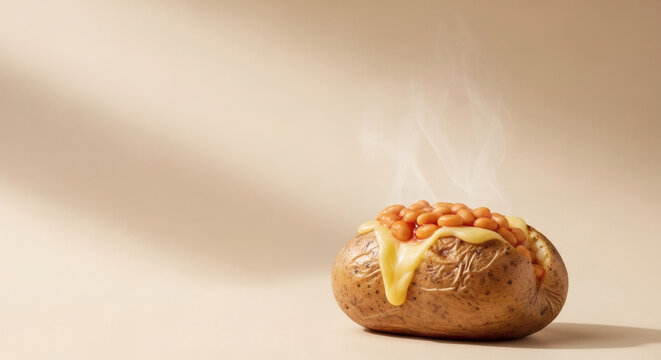 Classic Baked Jacket Potato with Cheesy Beans Steaming Hot