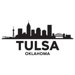 Fototapeta premium Tulsa skyline horizontal banner. Tulsa, Oklahoma. Vector template for your design. Vector black silhouette. with white background
