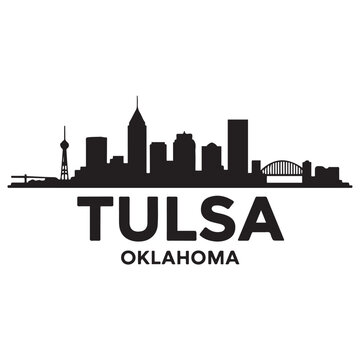 Tulsa skyline horizontal banner. Tulsa, Oklahoma. Vector template for your design. Vector black silhouette. with white background