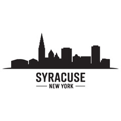 Obraz premium Syracuse skyline horizontal banner. Syracuse, New York. Vector template for your design. Vector black silhouette. with white background