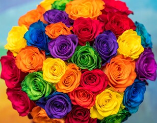 Vibrant rainbow rose bouquet close-up