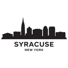 Naklejka premium Syracuse skyline horizontal banner. Syracuse, New York. Vector template for your design. Vector black silhouette. with white background