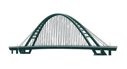 Obraz premium Modern Arch Bridge with Suspension Cables on a White Background architecture suspension bridge