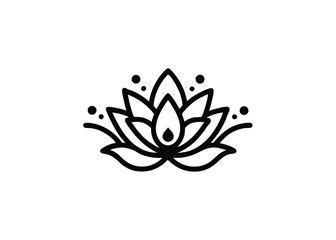 Vector art of minimalist black outline of a lotus flower, symbolizing peace, spirituality, and enlightenment