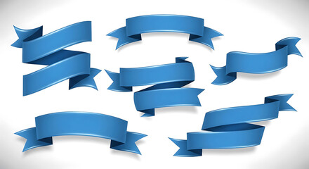 Obraz premium Set of Blue Ribbon Banners with Realistic 3D Shading and Highlights blue ribbons labels