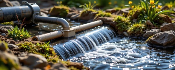 a detailed scene of advanced wastewater technology filtering dangerous waste before reaching nature showing importance of preventing environmental harm ensuring safe sustainable ecosystems