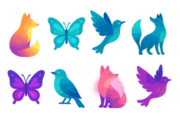 Stylized Animals and Butterflies with Gradient Glow