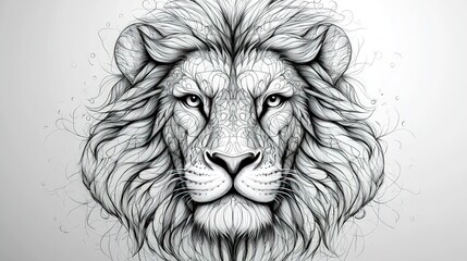 Detailed lion portrait, intricate lines