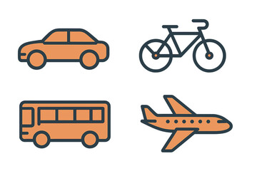 Naklejka premium Set of transportation icons: car, bicycle, bus, airplane