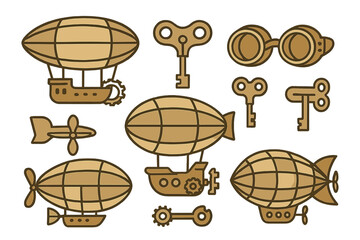 Steampunk Airships and Keys Vintage Collection © Andrei
