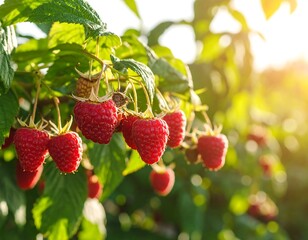 Ripe raspberries on a sunny branch (1)