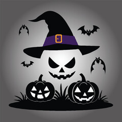 halloween pumpkin and bats