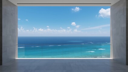 Fototapeta premium Luxury Balcony View with Ocean Illusion for Real Estate Staging
