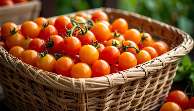 Fresh cherry tomatoes in a basket