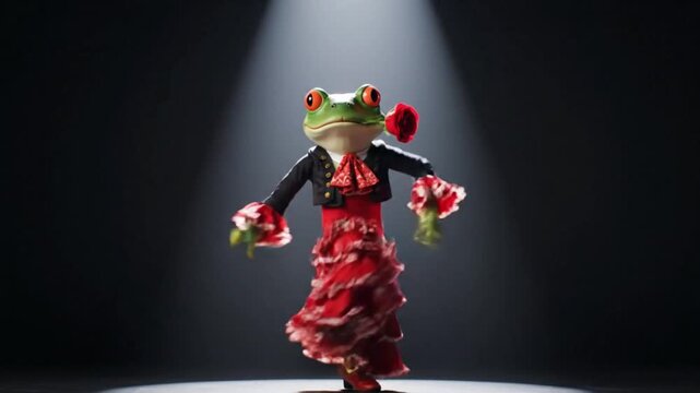 frog dancing flamenco under spotlight